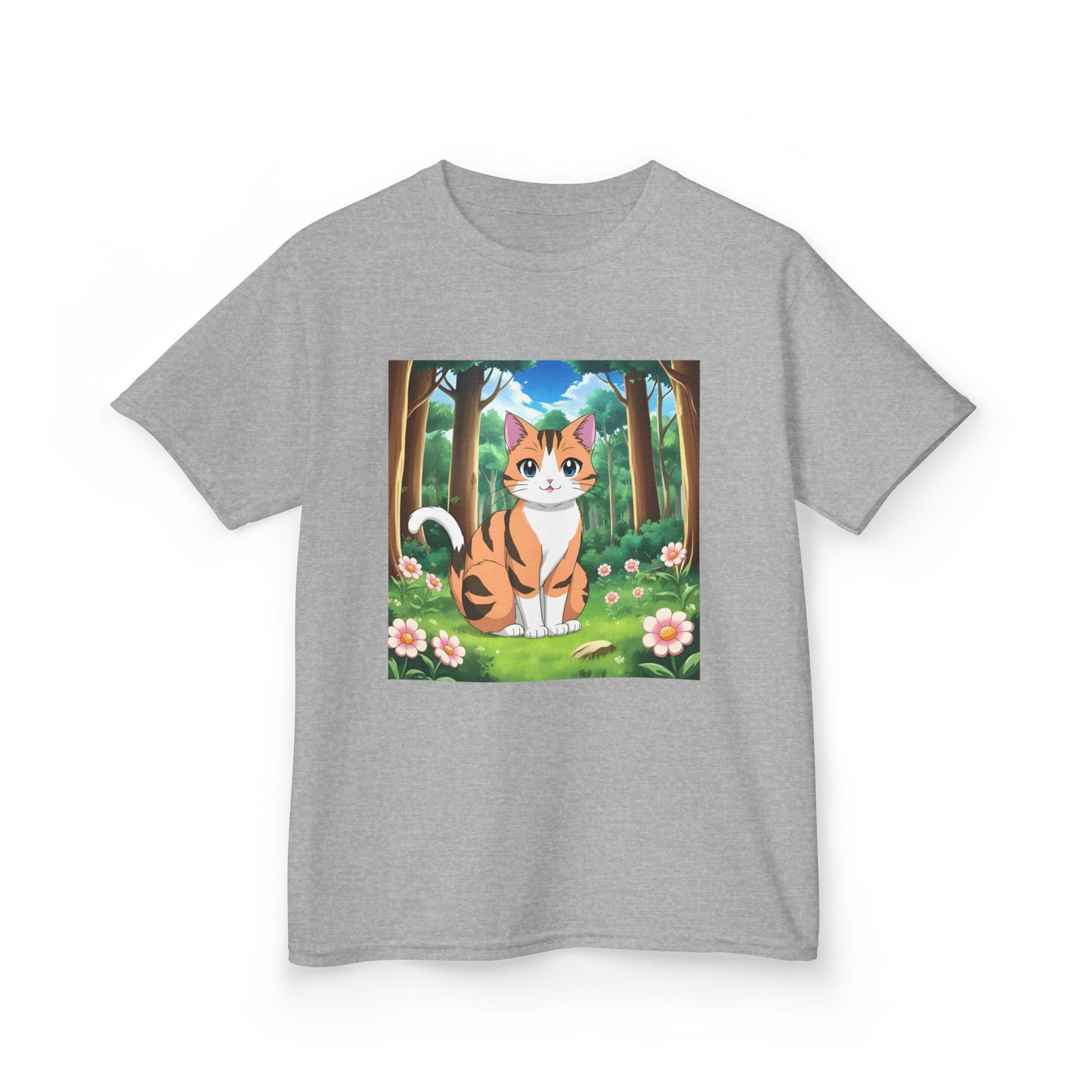 Kids Tee - Cute Anime Cat with Flowers