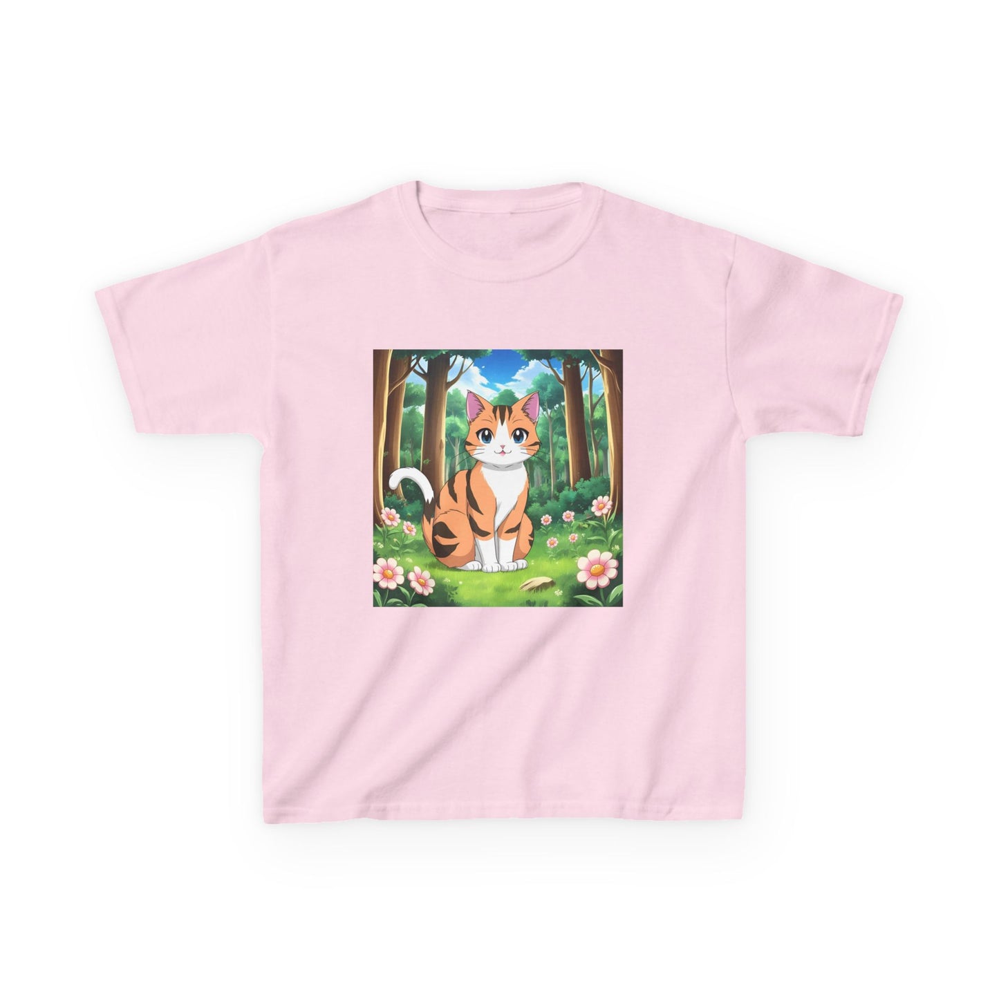 Kids Tee - Cute Anime Cat with Flowers