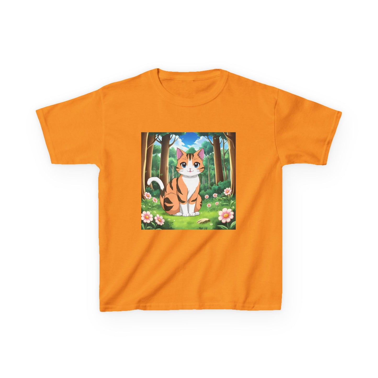 Kids Tee - Cute Anime Cat with Flowers