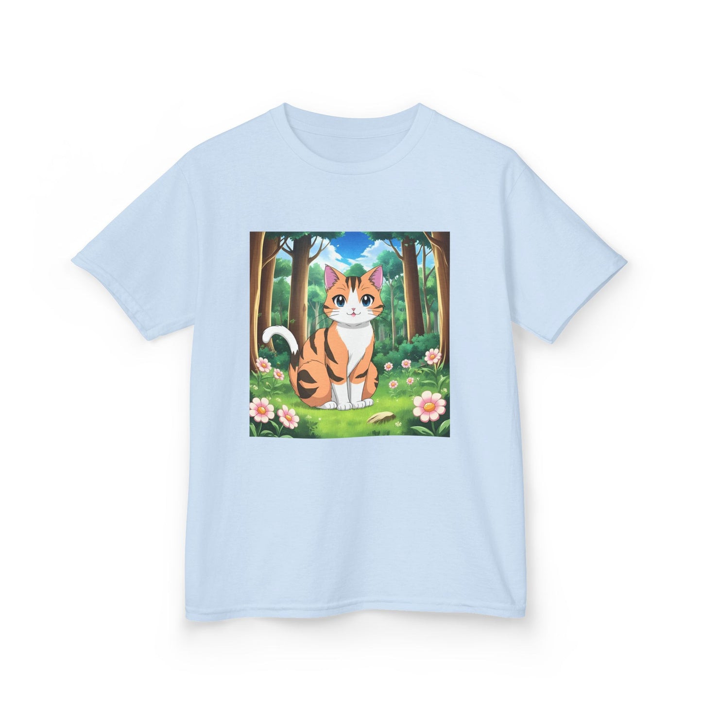 Kids Tee - Cute Anime Cat with Flowers