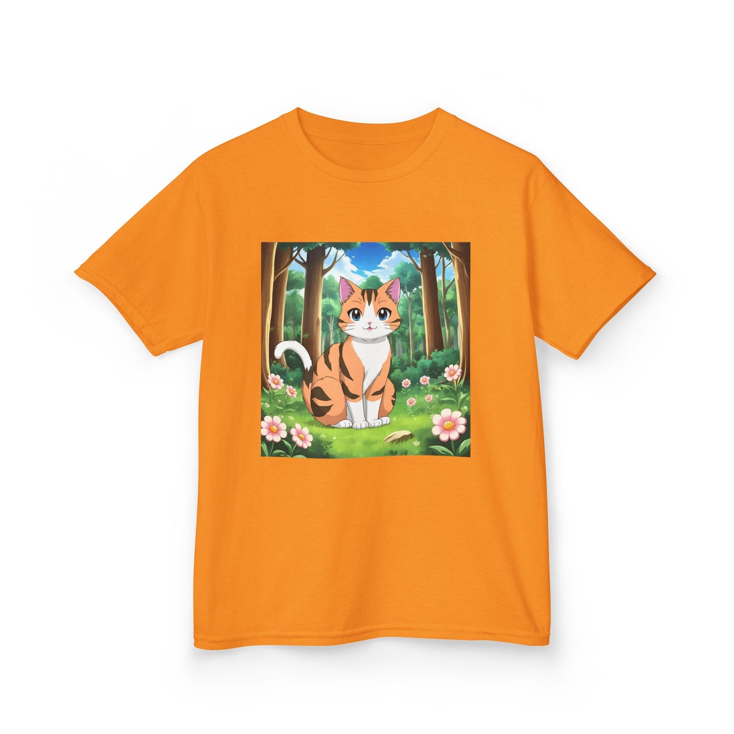 Kids Tee - Cute Anime Cat with Flowers