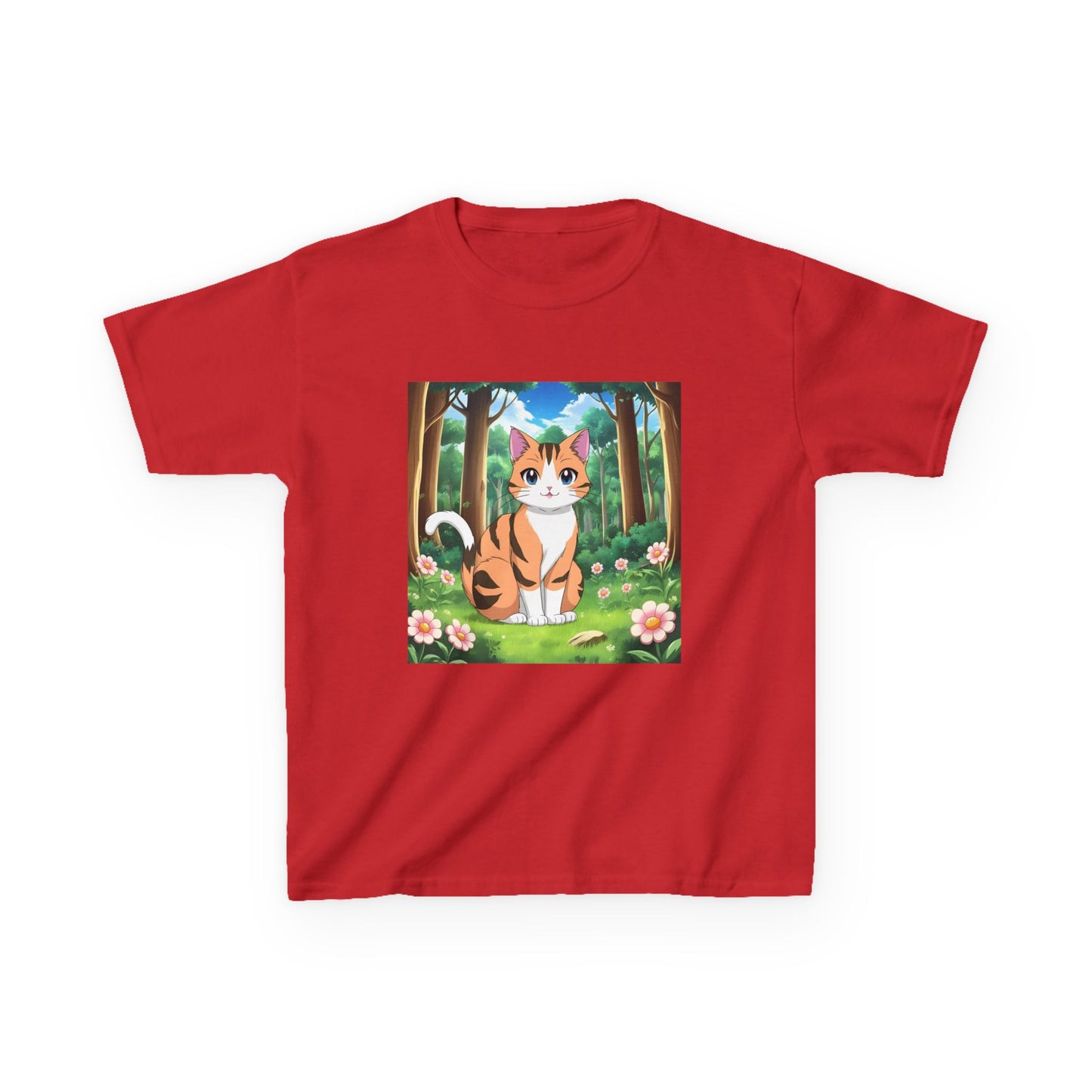 Kids Tee - Cute Anime Cat with Flowers