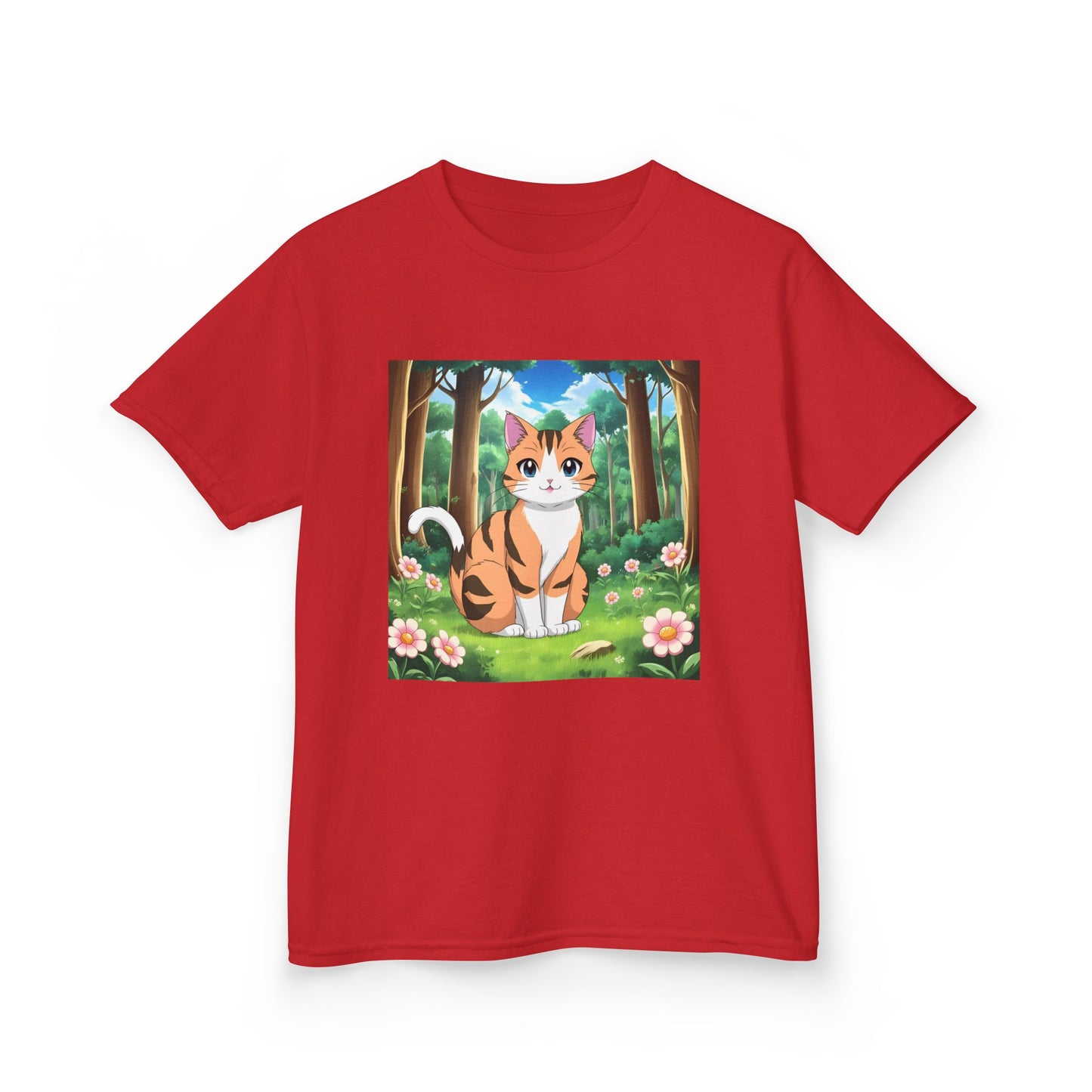 Kids Tee - Cute Anime Cat with Flowers