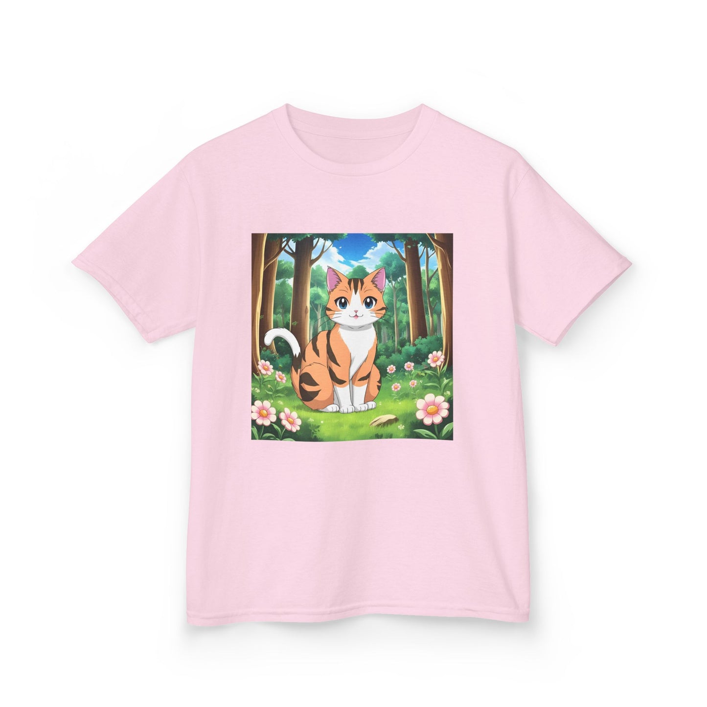 Kids Tee - Cute Anime Cat with Flowers